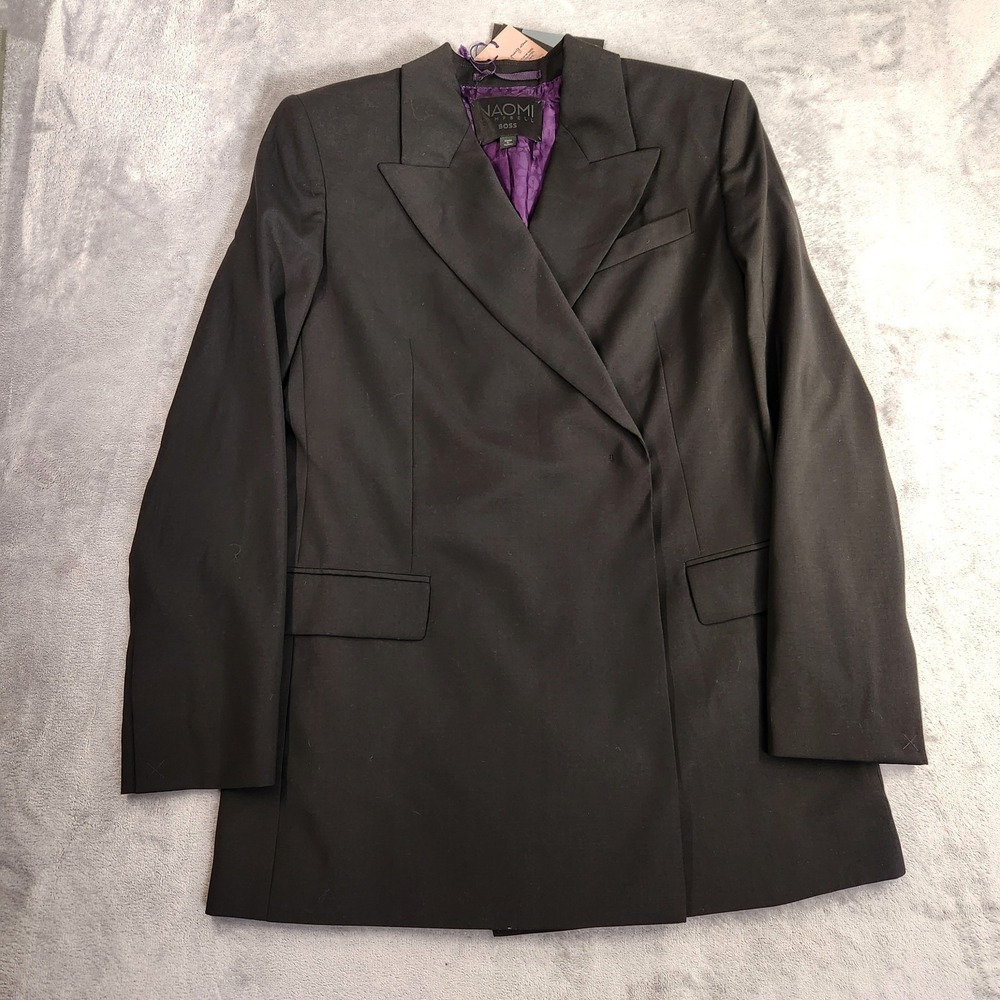 New BOSS x Naomi Campbell Double Breasted Blazer Jacket Black US 2 IT 38 Jaunts